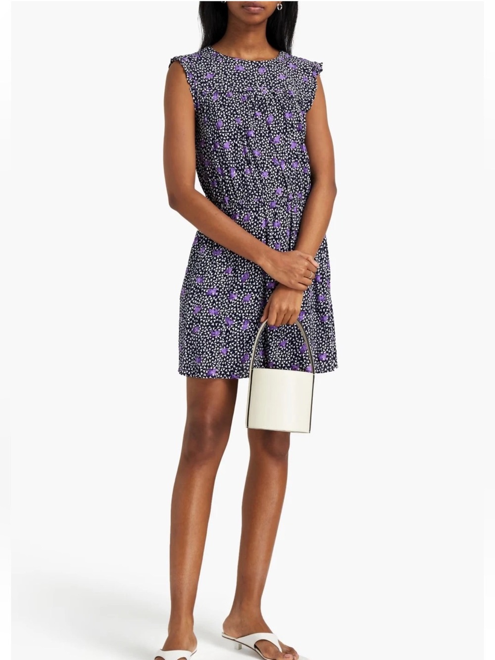 Maje Women’s Floral Print Sleeveless Dress 36 Black and Purple